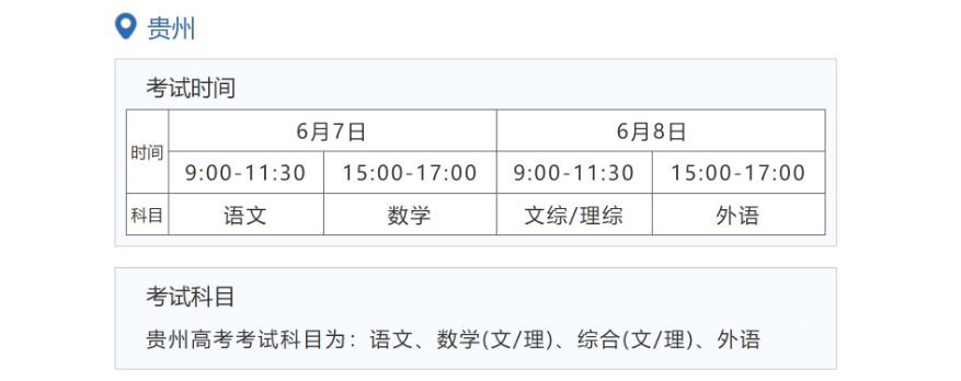 2022年贵州高考时辰支配,贵州高考时辰2022详细时辰表