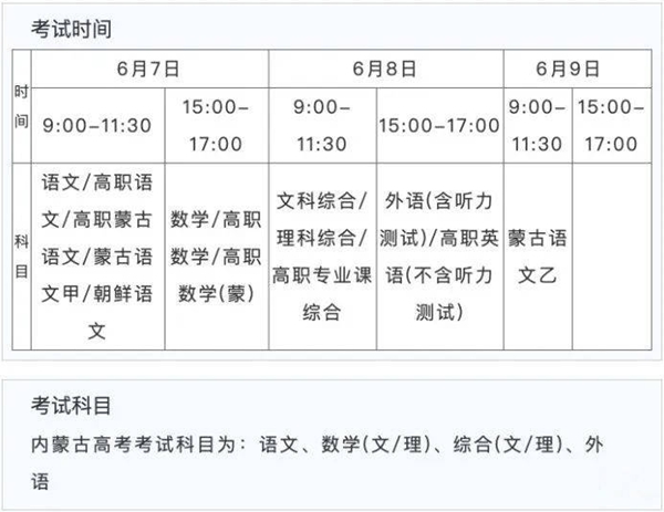 2023年内蒙古高考时辰支配,内蒙古高考时辰2023详细时辰表