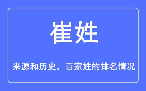 崔姓的来历和汗青,崔姓在百家姓排名第几？