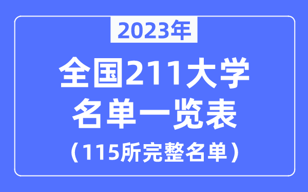 2023年天下211大学名单一览表（115所完全名单）