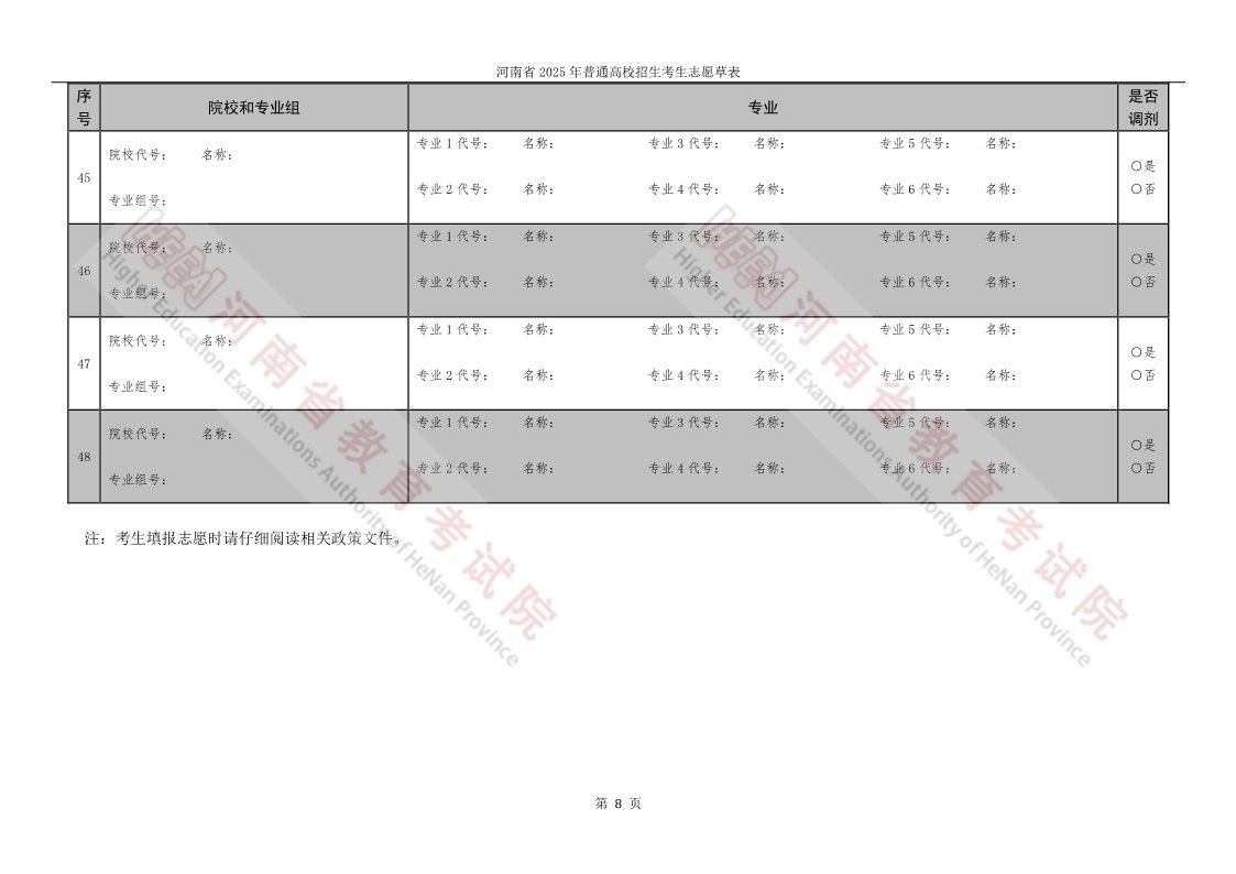 2026年河南高考自愿表格填写范本(附查找进口及自愿数目)
