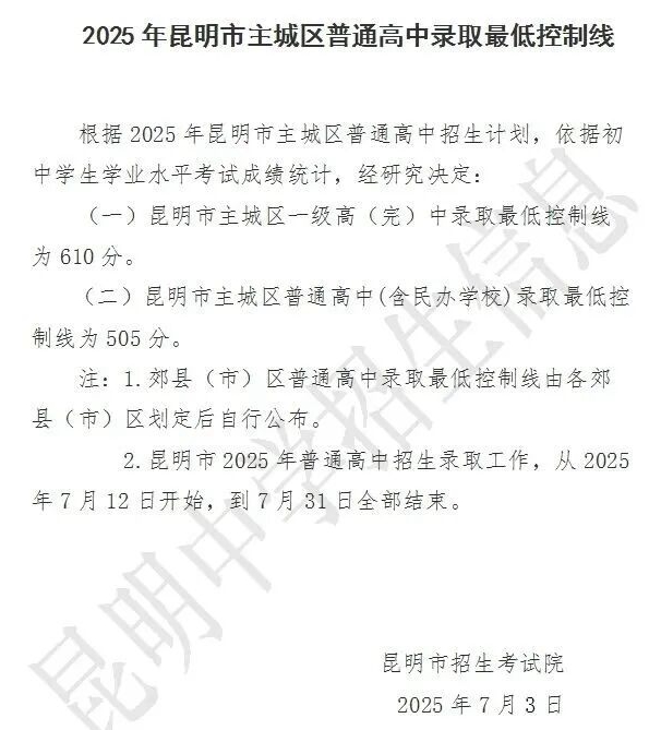 2026年云南省各市中考分数线发布时候一览表（16市完全版）